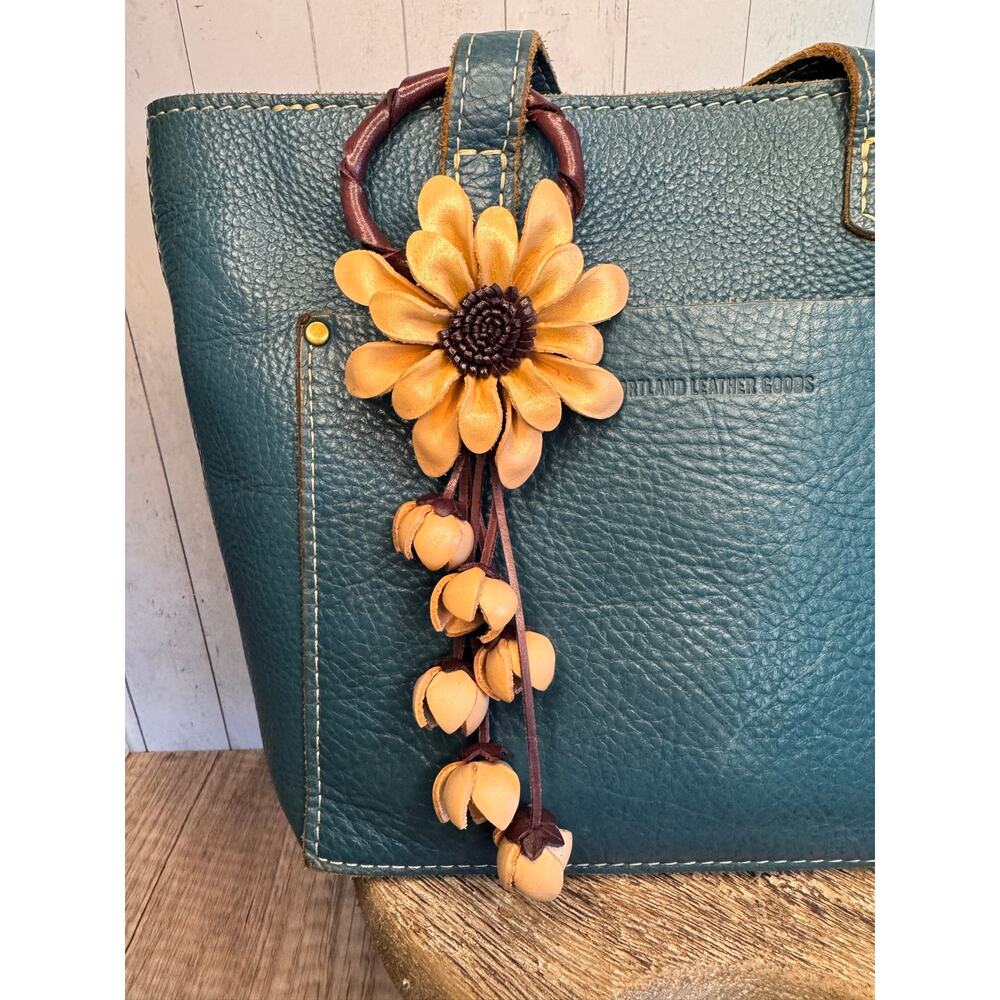 Leather Flower Purse Charm Genuine Leather Beige Dahlia Bag Charm FAST SHIP